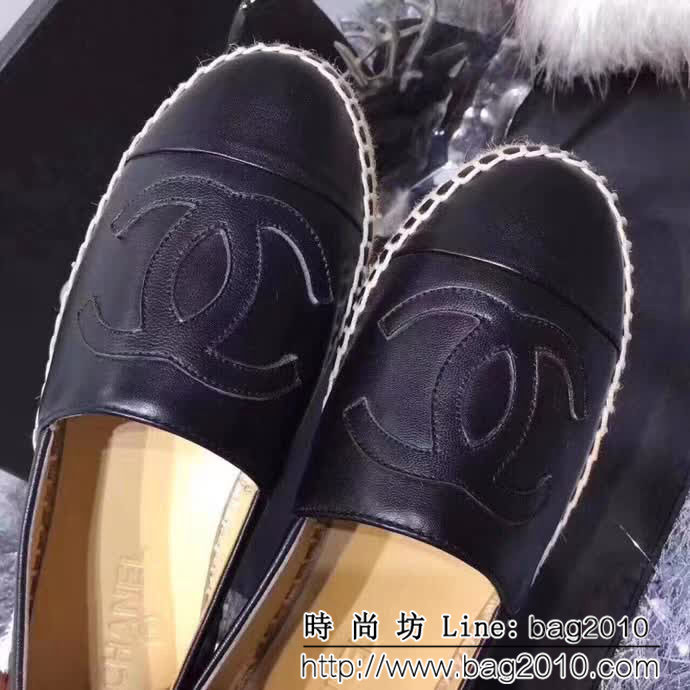 CHANEL香奈兒 彩色羊皮系列 漁夫工藝 黑色綿羊皮 女休閒鞋 QZS2324
